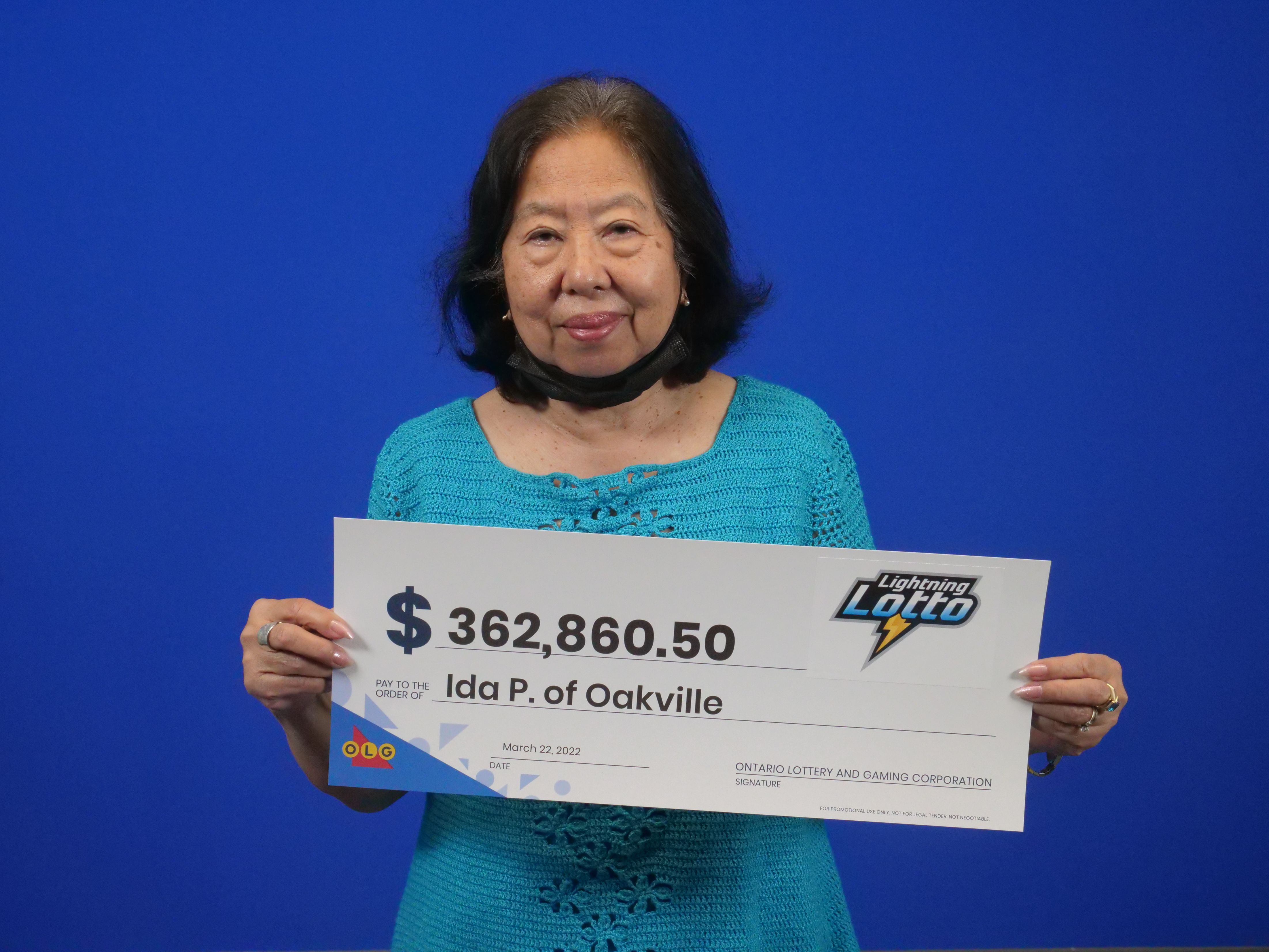 Lightning Lotto winner Ida Pietri of Oakville wins $363,000 jackpot in late February. | OLG